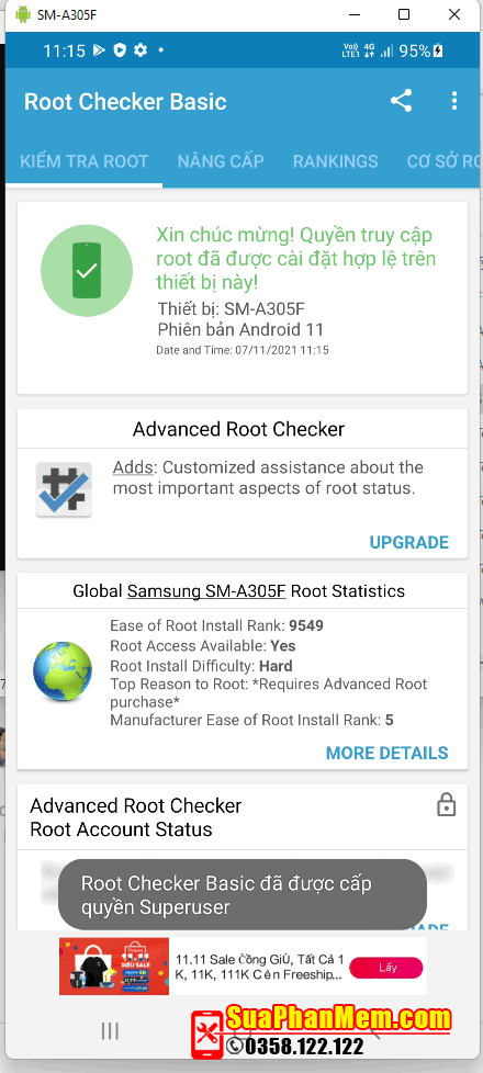 Root Samsung A30 Android 11 | SM-A305F root thành công