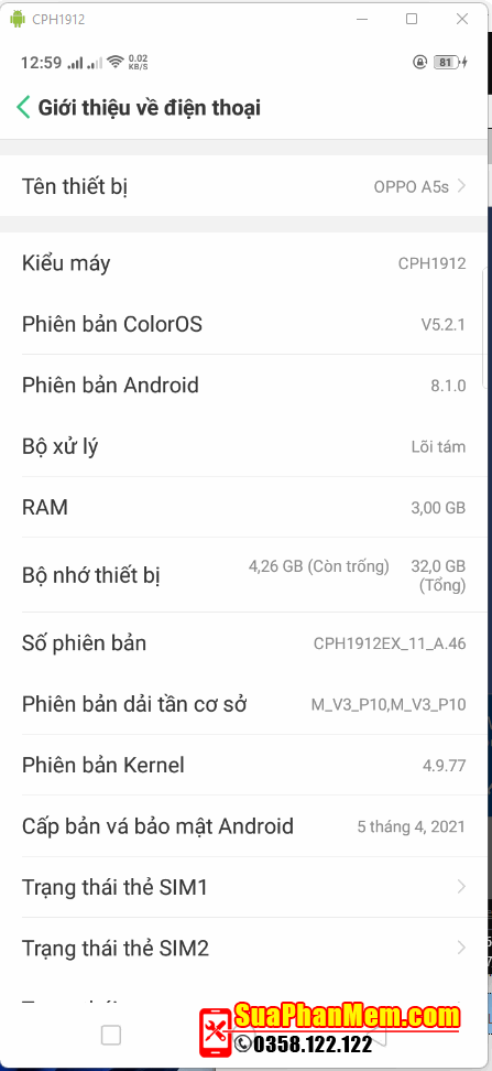 Root Oppo A5S Version A46 Android 8.1.0