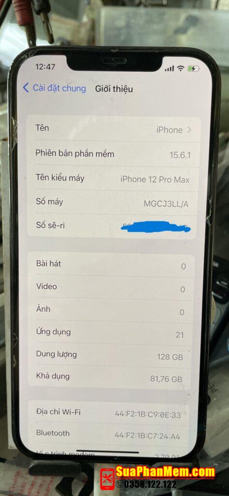 iPhone 12 Pro Max IOS 15.6.1 ẩn tài khoản iCloud máy đang dùng ok