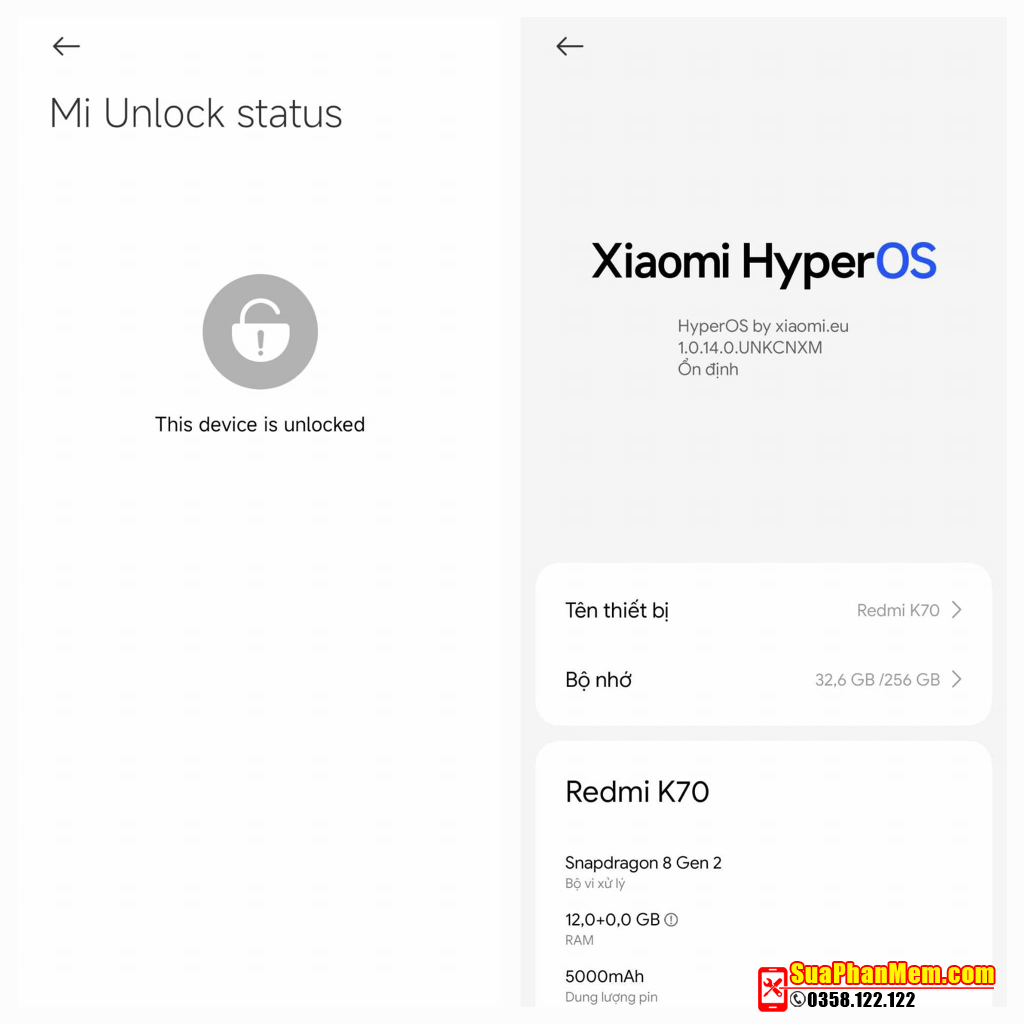 Mở khoá bootloader Xiaomi Redmi K70 HyperOS